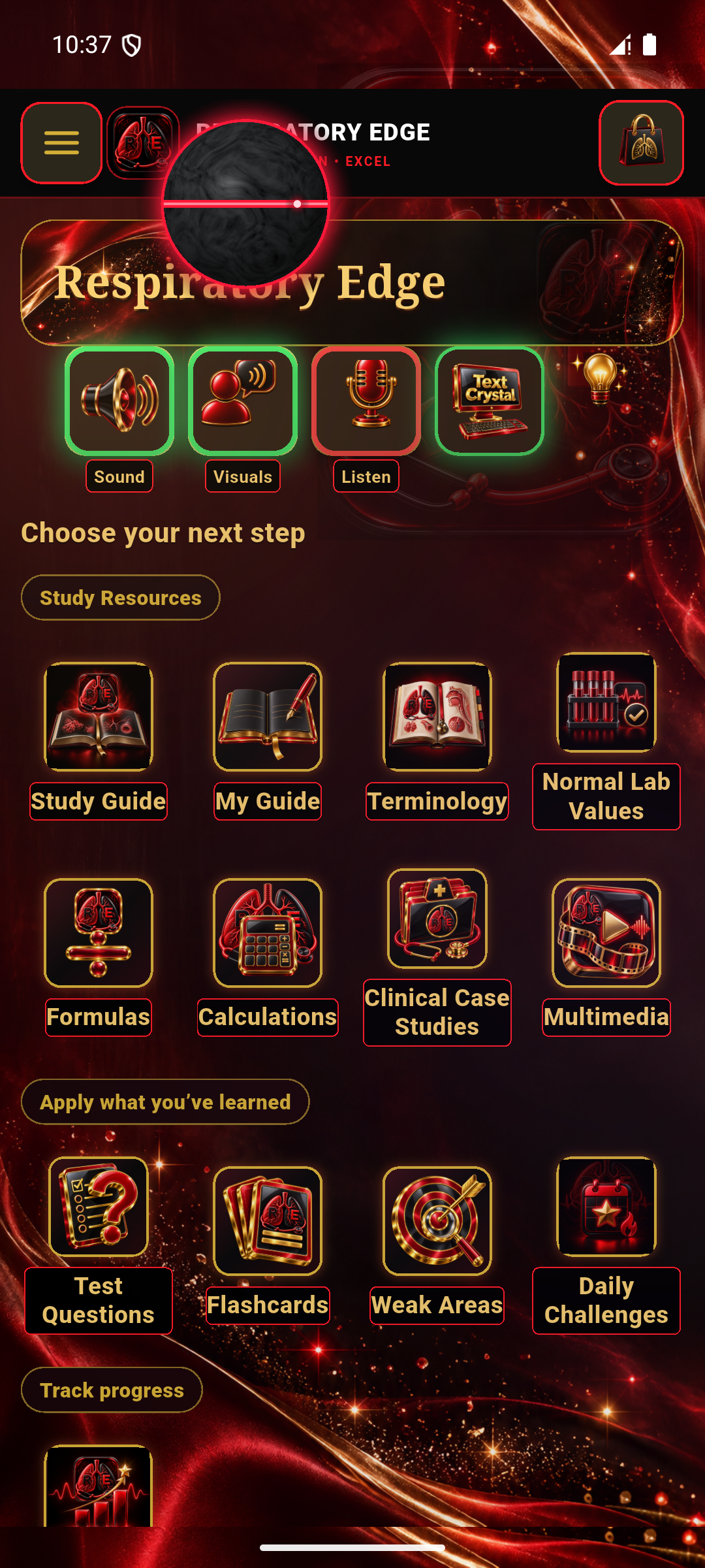 Current Respiratory Edge app home screen